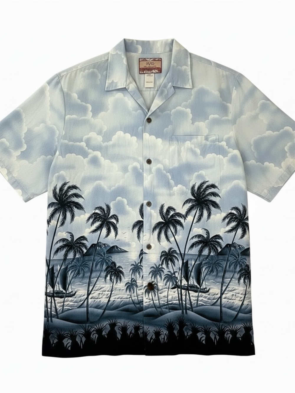 Vintage 80's RJC Hawaiian Shirt Men's XL Blue Floral Palm Made in Hawaii, USA
